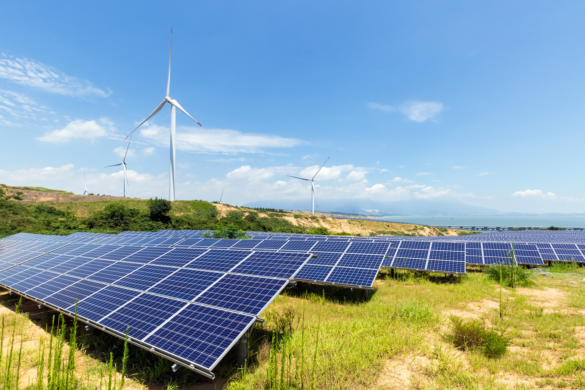Wind turbines and solar panels