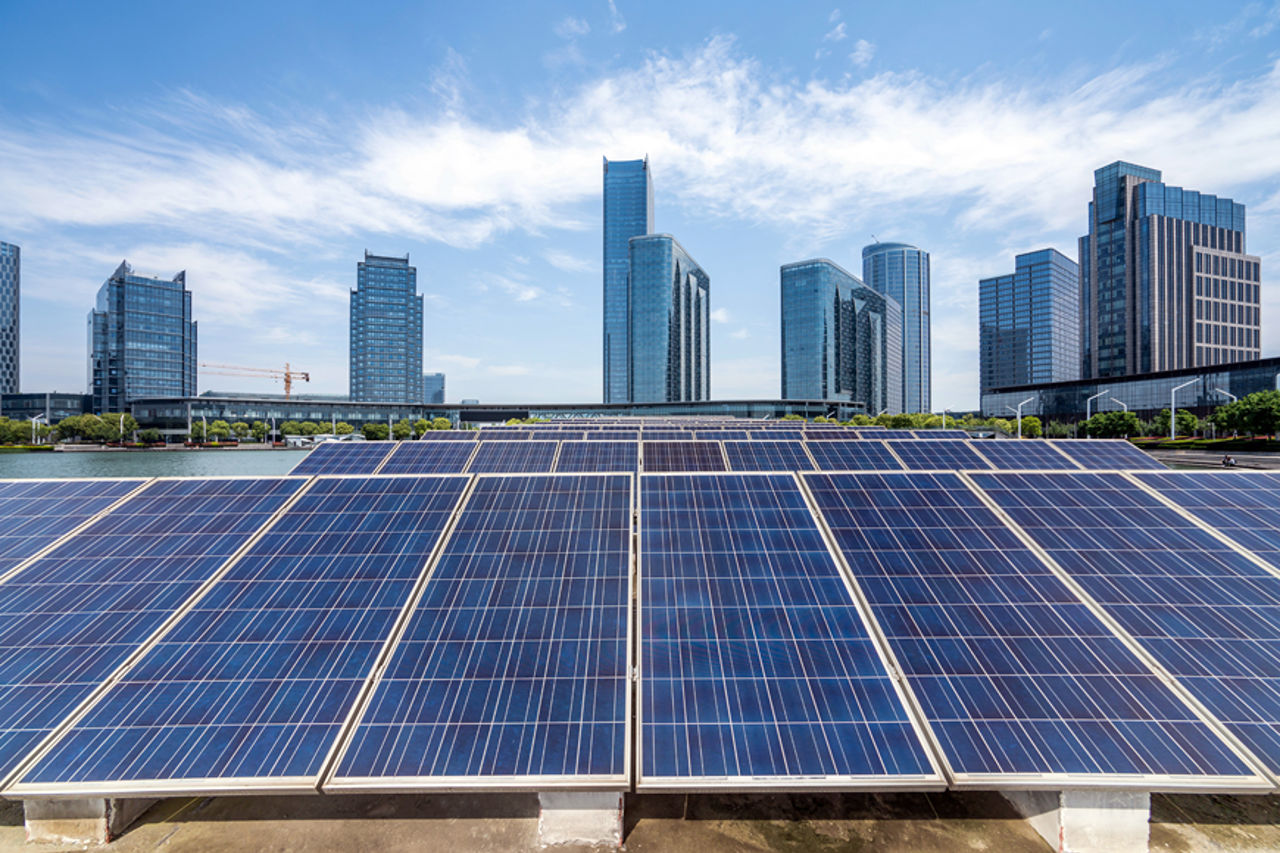 Solar panels in city